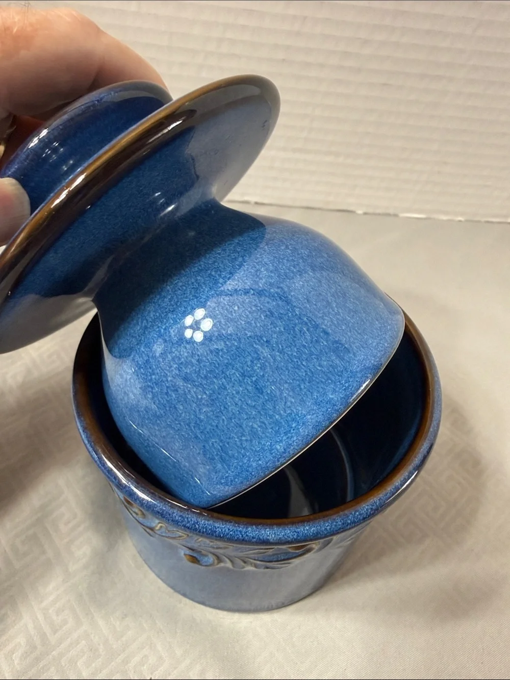 L Tremain The Original Butter Keeper Antique Collection in Denim Blue Glaze
